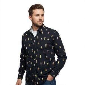 Point Zero Slim Fit Beer Print Button Down Shirt - Size Large
